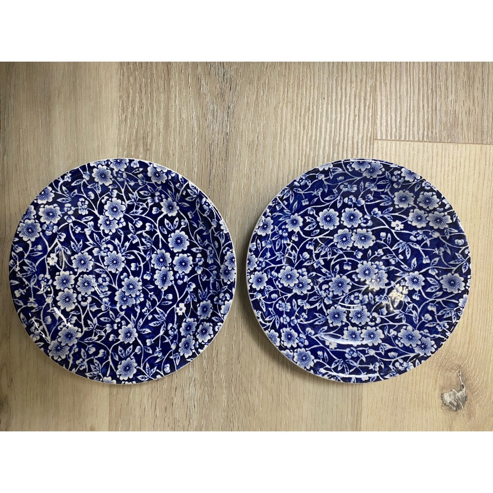 Vintage Made in England Blue and White Calico Floral Teacup Saucers Set of 2